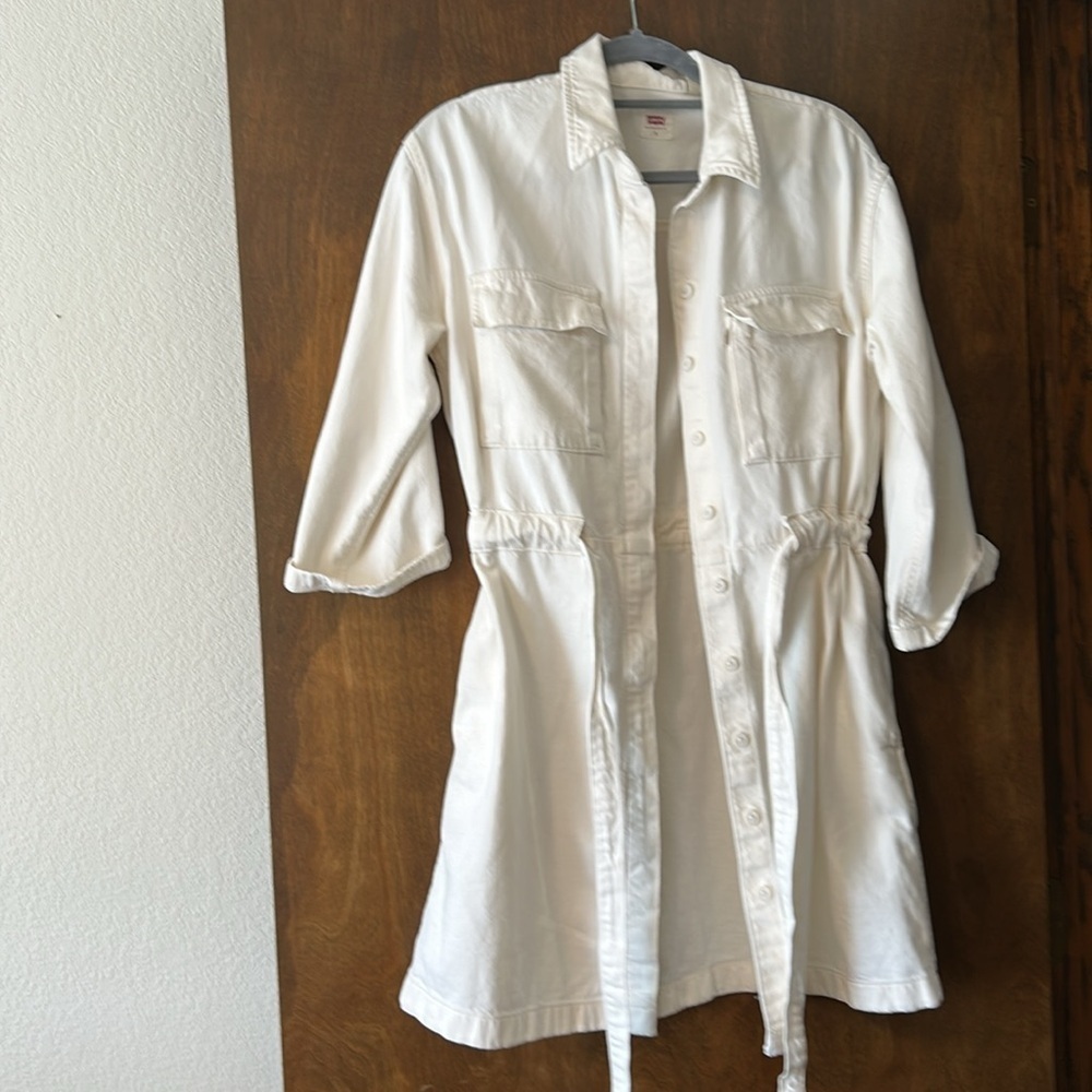 LEVI AINSLEY SHIRT DRESS FLATTERING ADJUSTABLE TIE WAIST SIZE S - Picture 2 of 12